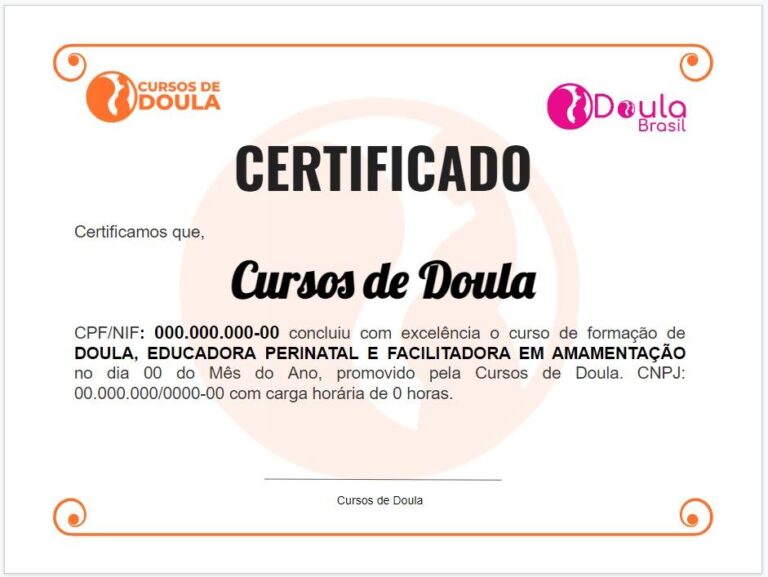 Certificate template Doula course